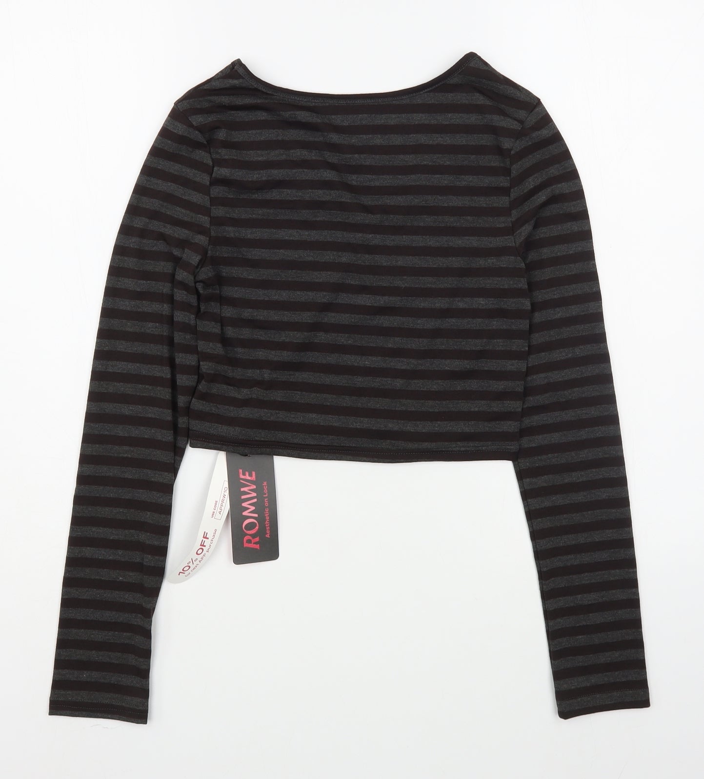 Rome Womens Grey Striped Polyester Basic T-Shirt Size XS V-Neck