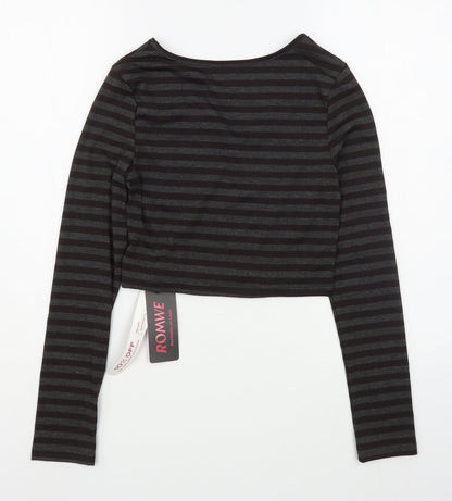 Rome Womens Grey Striped Polyester Basic T-Shirt Size XS V-Neck