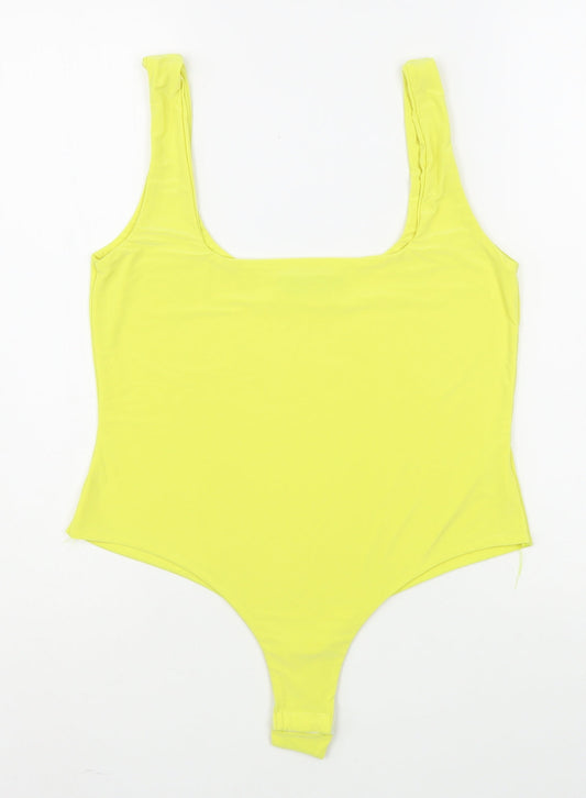 PRETTYLITTLETHING Womens Yellow  Polyester Bodysuit One-Piece Size 14  Button