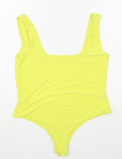 PRETTYLITTLETHING Womens Yellow  Polyester Bodysuit One-Piece Size 14  Button