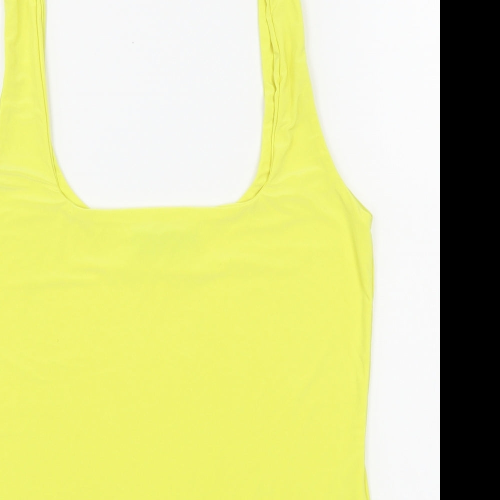 PRETTYLITTLETHING Womens Yellow  Polyester Bodysuit One-Piece Size 14  Button