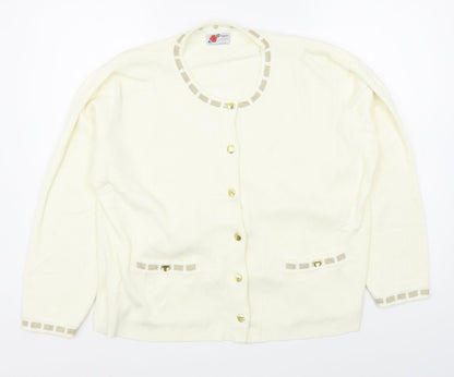 Poppy Style garments Womens Ivory Round Neck  Acrylic Cardigan Jumper Size M
