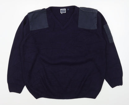 Ensemble Clothing Mens Blue V-Neck  Acrylic Pullover Jumper Size L