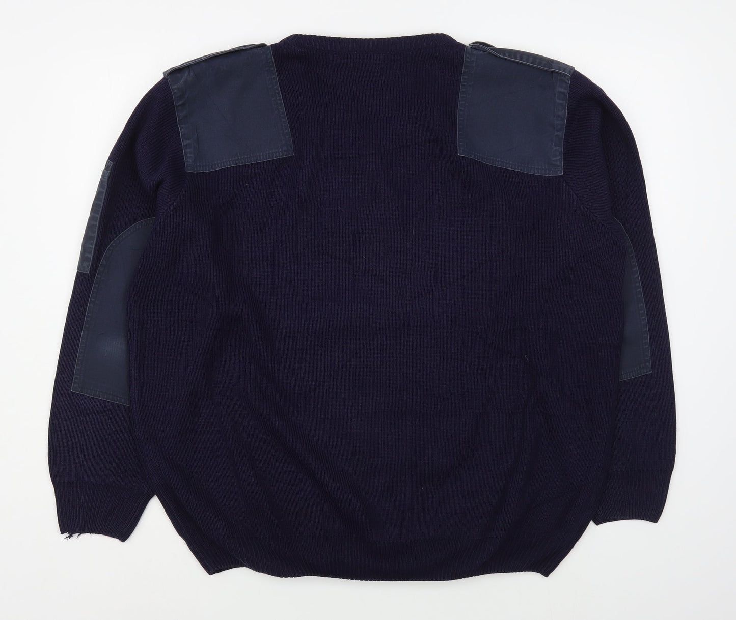 Ensemble Clothing Mens Blue V-Neck  Acrylic Pullover Jumper Size L