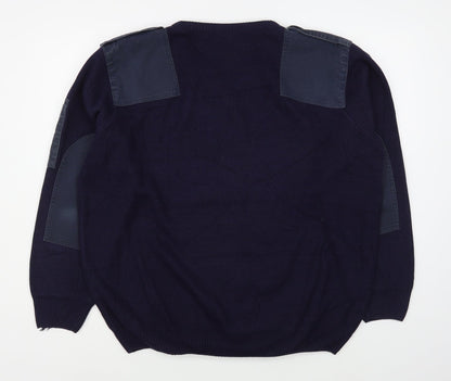 Ensemble Clothing Mens Blue V-Neck  Acrylic Pullover Jumper Size L