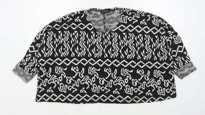 Topshop Womens Black Scoop Neck Geometric Acrylic Pullover Jumper Size 6