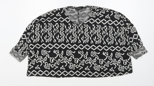 Topshop Womens Black Scoop Neck Geometric Acrylic Pullover Jumper Size 6