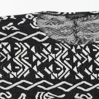 Topshop Womens Black Scoop Neck Geometric Acrylic Pullover Jumper Size 6