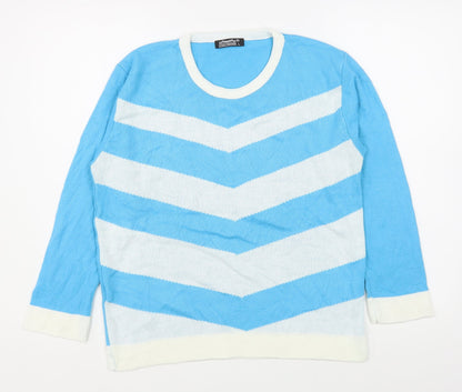 Lyza Fashion Womens Blue Round Neck Striped Acrylic Pullover Jumper Size L