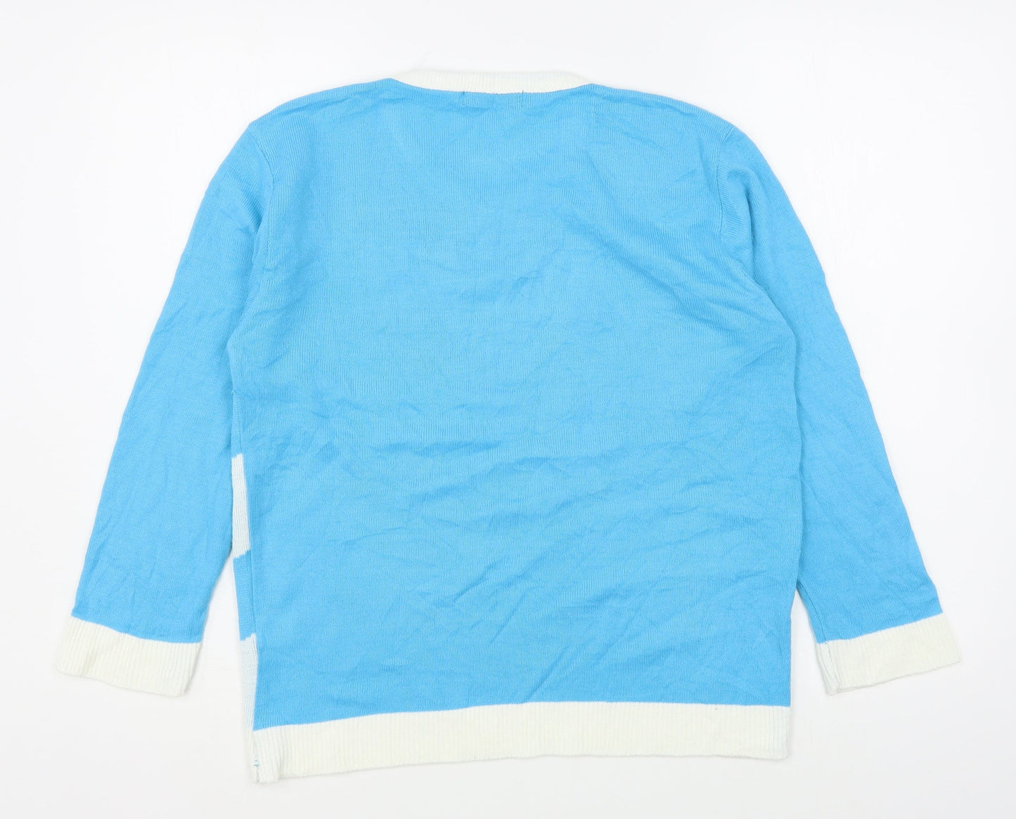 Lyza Fashion Womens Blue Round Neck Striped Acrylic Pullover Jumper Size L