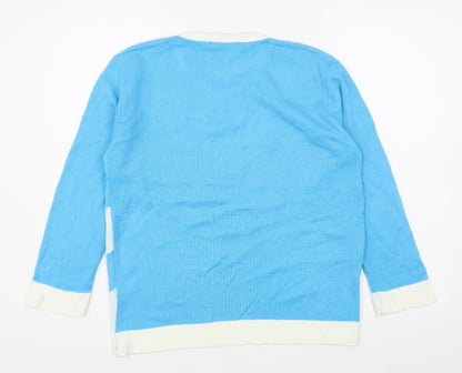 Lyza Fashion Womens Blue Round Neck Striped Acrylic Pullover Jumper Size L