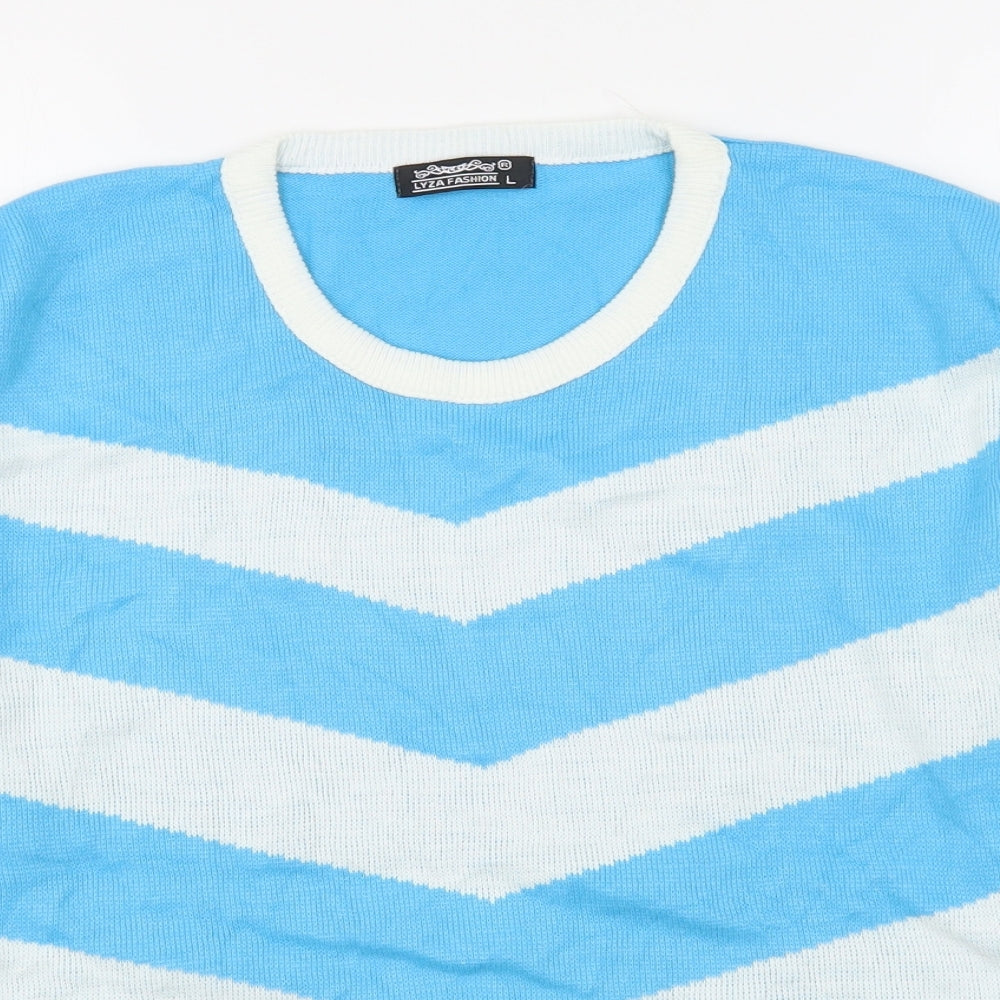 Lyza Fashion Womens Blue Round Neck Striped Acrylic Pullover Jumper Size L