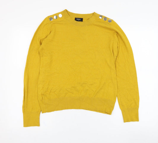 Klass Womens Yellow Round Neck  Viscose Pullover Jumper Size M