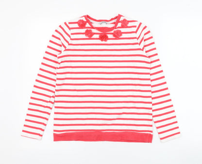 George Girls White Striped Cotton Pullover Sweatshirt Size 11-12 Years  Pullover - Flower