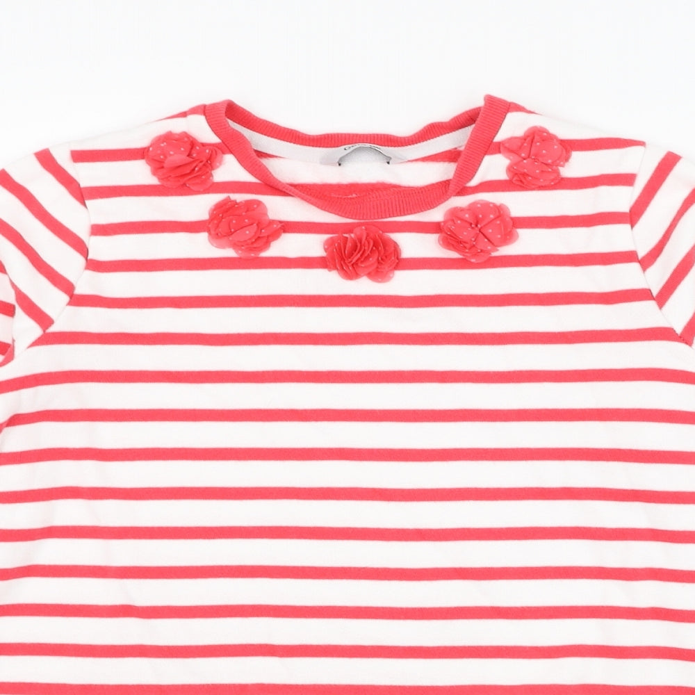 George Girls White Striped Cotton Pullover Sweatshirt Size 11-12 Years  Pullover - Flower