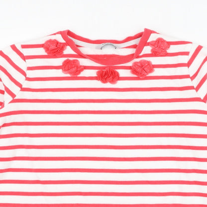George Girls White Striped Cotton Pullover Sweatshirt Size 11-12 Years  Pullover - Flower