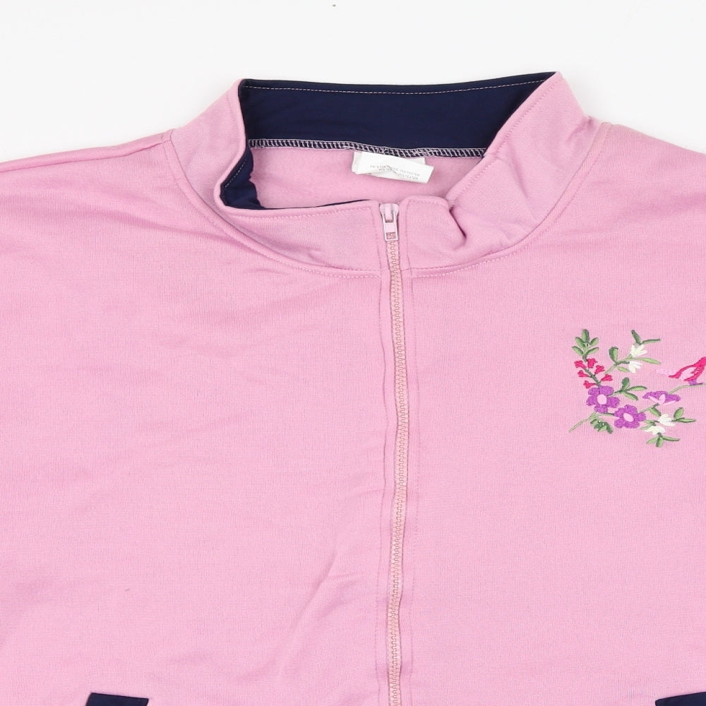Anne De Lancay Womens Pink  Polyester Full Zip Sweatshirt Size 22  Zip - Flower