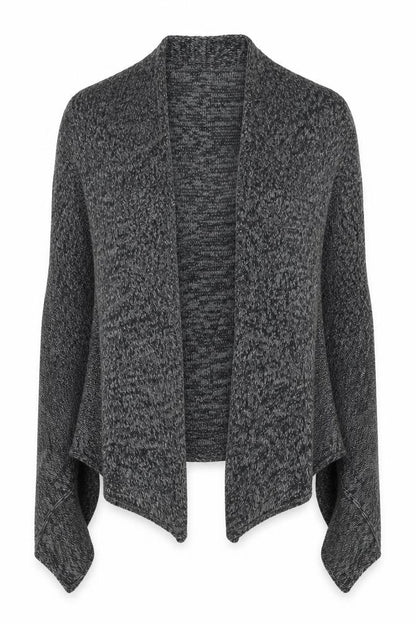 Front view of Crafted women’s grey round neck acrylic cardigan jumper, size UK 12