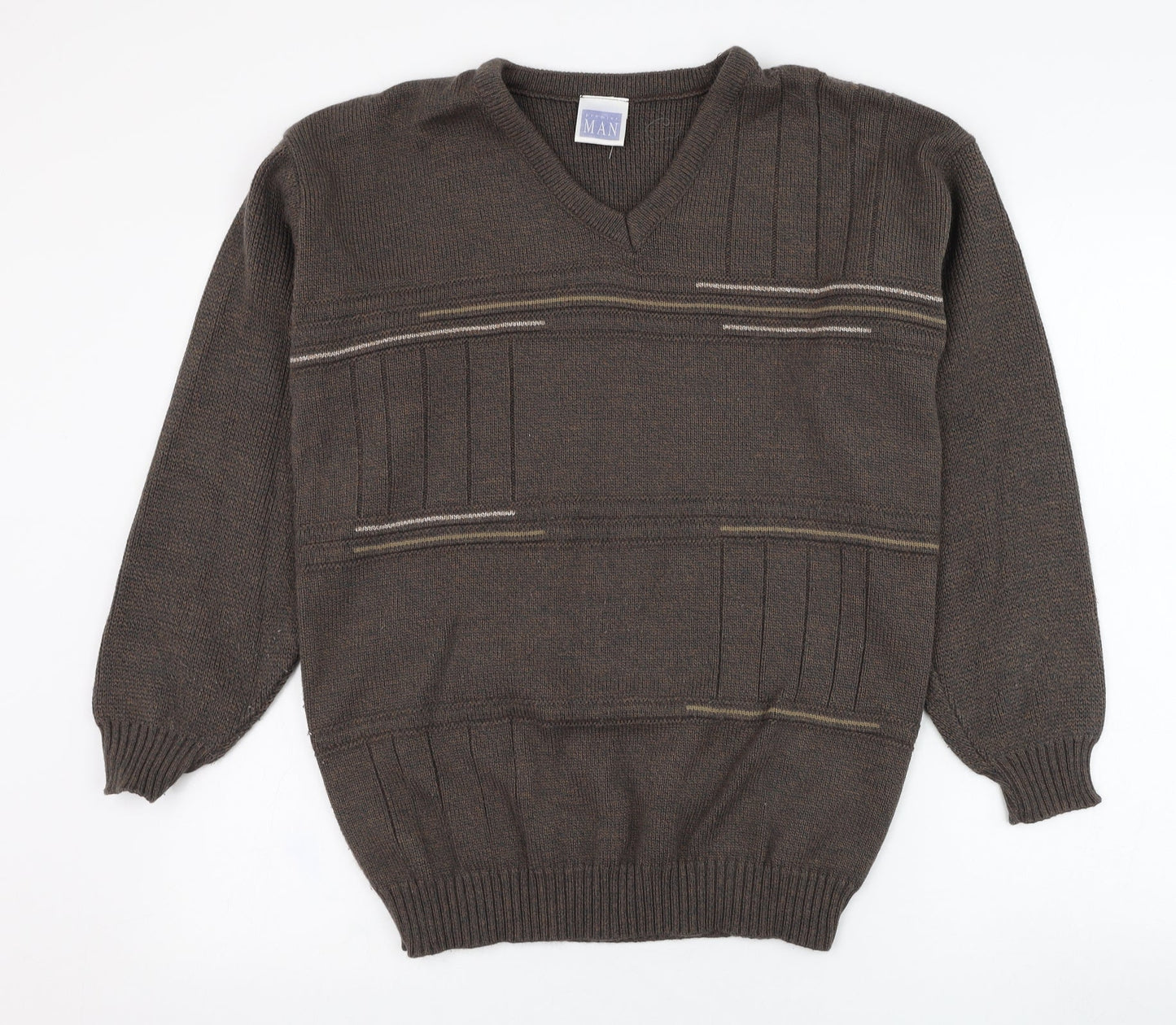 Premier  Mens Brown Round Neck  Acrylic Pullover Jumper Size S