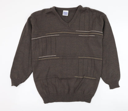 Premier  Mens Brown Round Neck  Acrylic Pullover Jumper Size S
