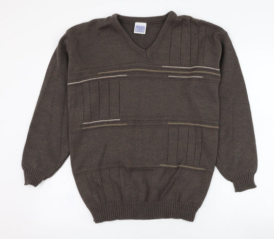 Premier  Mens Brown Round Neck  Acrylic Pullover Jumper Size S