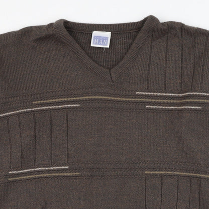 Premier  Mens Brown Round Neck  Acrylic Pullover Jumper Size S