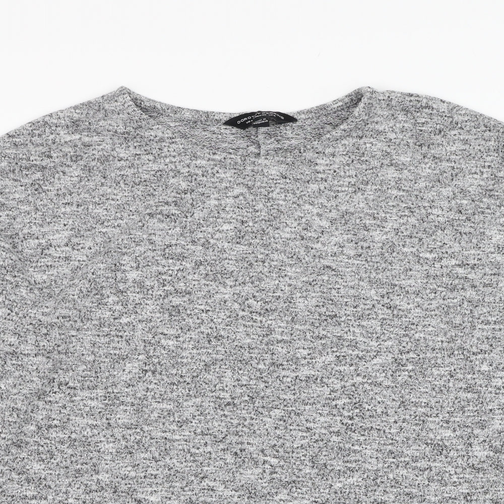 Close-up detail of Dorothy Perkins women’s grey polyester pullover sweatshirt, size UK 8, pullover
