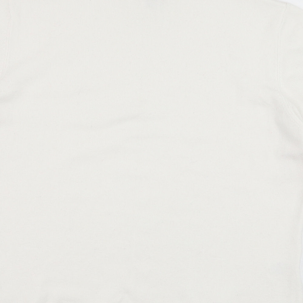 Brand and care label for Country Casuals women’s ivory viscose pullover sweatshirt, size L, pullover