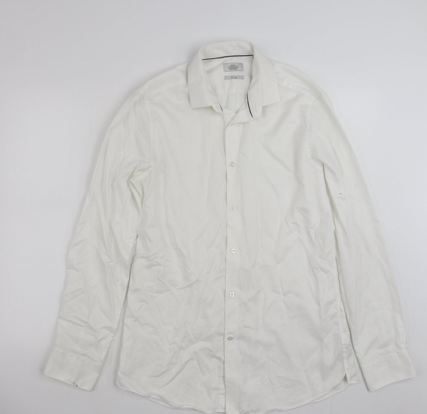 Mens UK Size 16 NEXT White  Button-Up Long Sleeve Casual Shirt