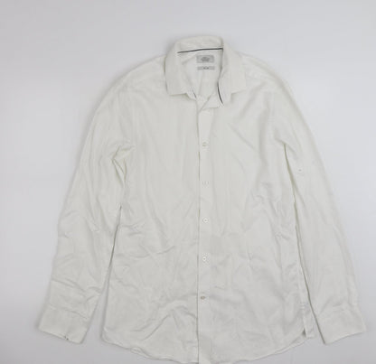 Mens UK Size 16 NEXT White  Button-Up Long Sleeve Casual Shirt