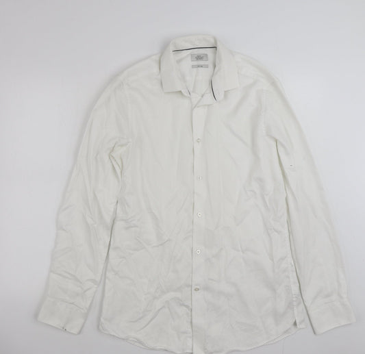 Mens UK Size 16 NEXT White  Button-Up Long Sleeve Casual Shirt