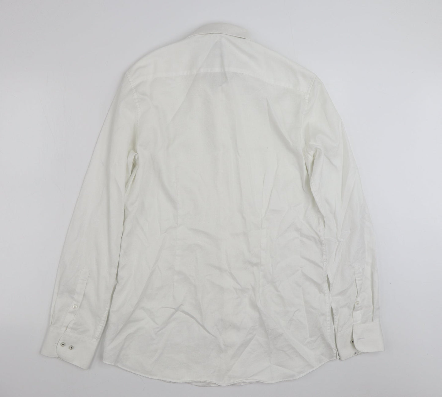 Mens UK Size 16 NEXT White  Button-Up Long Sleeve Casual Shirt