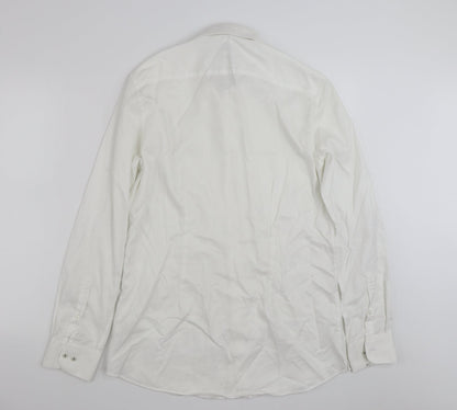 Mens UK Size 16 NEXT White  Button-Up Long Sleeve Casual Shirt