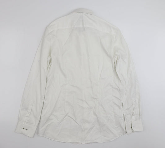Mens UK Size 16 NEXT White  Button-Up Long Sleeve Casual Shirt
