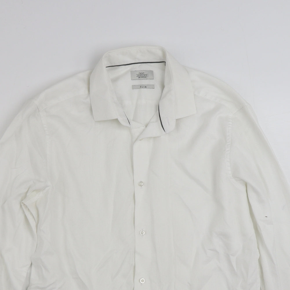 Mens UK Size 16 NEXT White  Button-Up Long Sleeve Casual Shirt