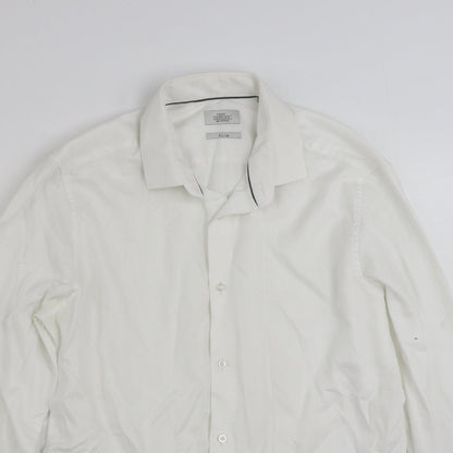 Mens UK Size 16 NEXT White  Button-Up Long Sleeve Casual Shirt