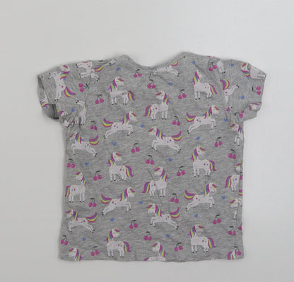Primark Girls Grey  Cotton Basic T-Shirt Size 5-6 Years Crew Neck Pullover - Unicorn -Magic