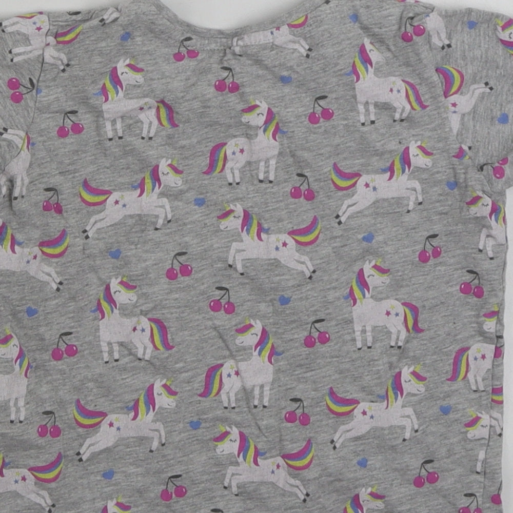 Primark Girls Grey  Cotton Basic T-Shirt Size 5-6 Years Crew Neck Pullover - Unicorn -Magic