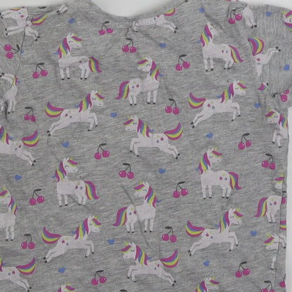 Primark Girls Grey  Cotton Basic T-Shirt Size 5-6 Years Crew Neck Pullover - Unicorn -Magic