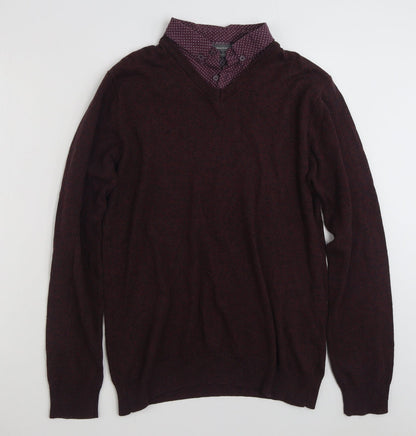 Cedar Wood State Mens Purple Collared  Cotton Pullover Jumper Size M