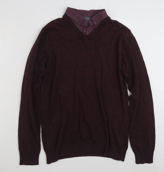 Cedar Wood State Mens Purple Collared  Cotton Pullover Jumper Size M