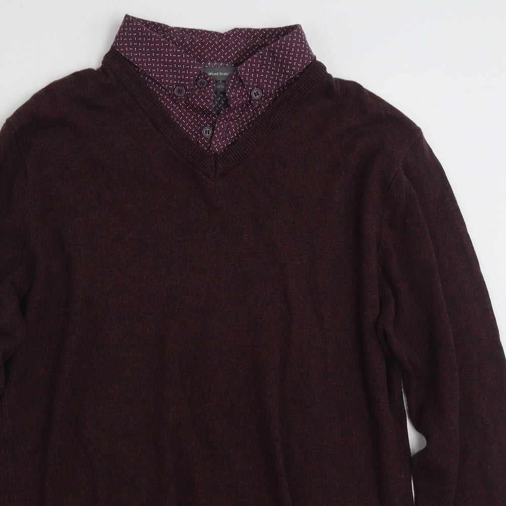 Cedar Wood State Mens Purple Collared  Cotton Pullover Jumper Size M