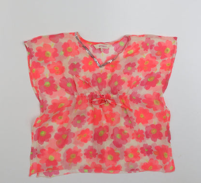 Girl 2 Girl Girls Multicoloured Floral Polyester Kimono Blouse Size 2-3 Years V-Neck Pullover - Tie