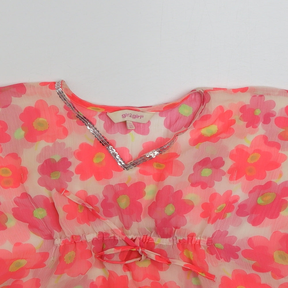Girl 2 Girl Girls Multicoloured Floral Polyester Kimono Blouse Size 2-3 Years V-Neck Pullover - Tie
