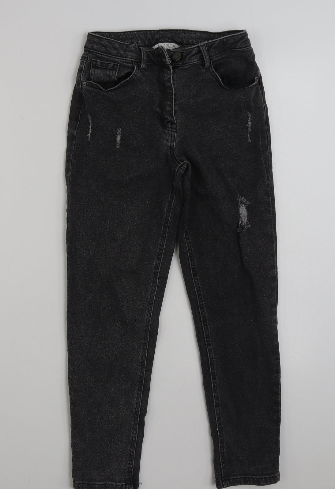 Matalan Girls Grey  Cotton Straight Jeans Size 11 Years  Slim Zip - Distressed
