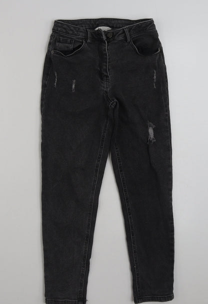 Matalan Girls Grey  Cotton Straight Jeans Size 11 Years  Slim Zip - Distressed