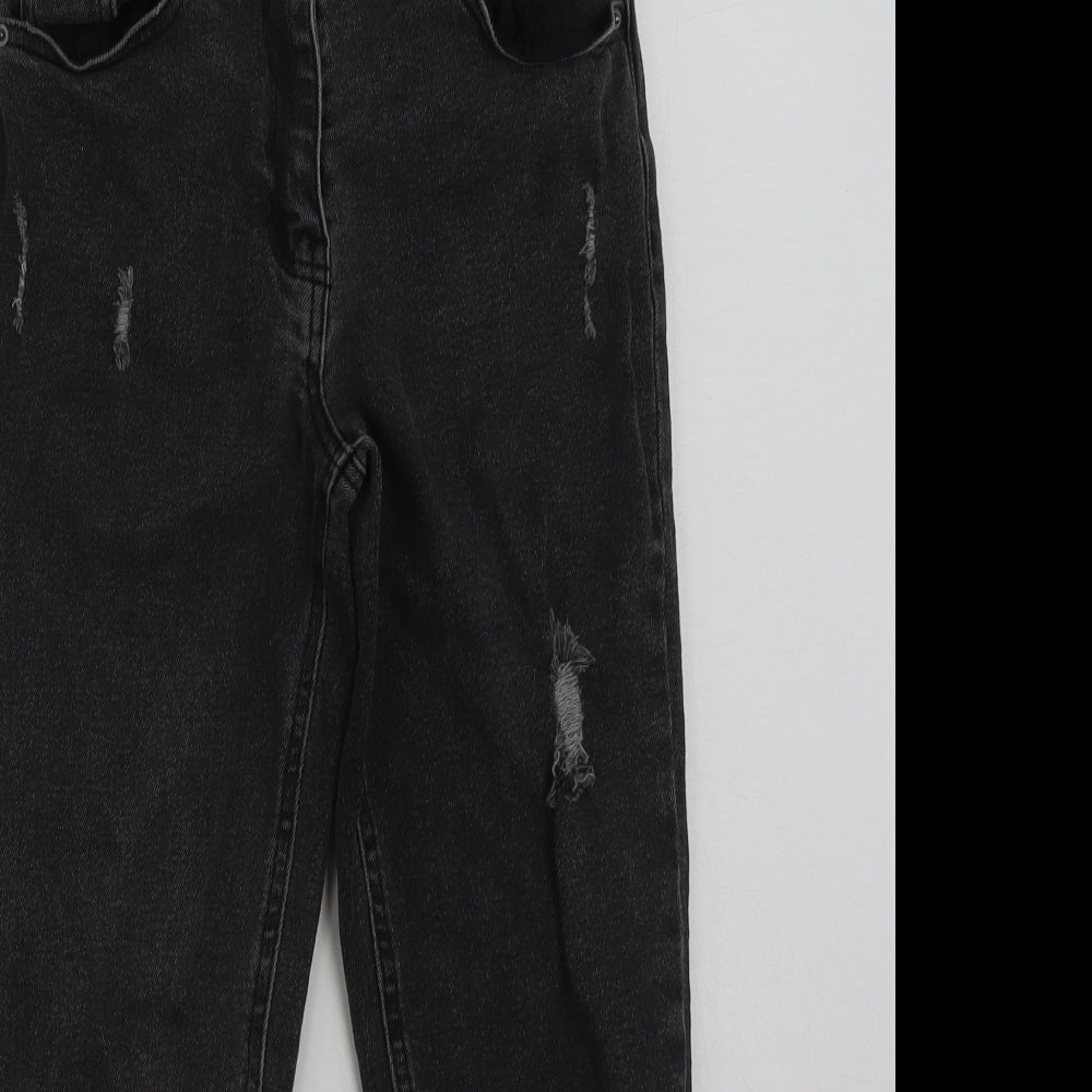 Matalan Girls Grey  Cotton Straight Jeans Size 11 Years  Slim Zip - Distressed