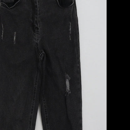 Matalan Girls Grey  Cotton Straight Jeans Size 11 Years  Slim Zip - Distressed