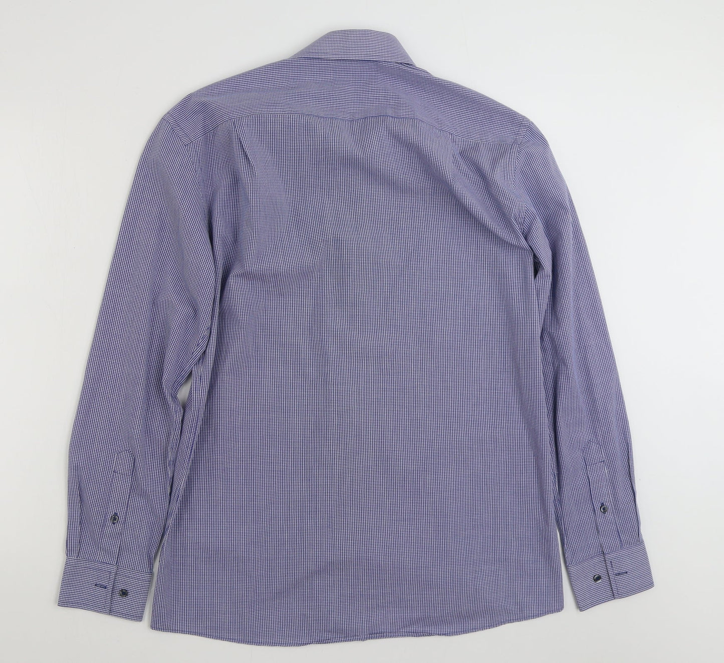 Tailor & Cutter Mens Blue Check Polyester  Button-Up Size 15.5 Collared Button