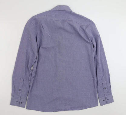 Tailor & Cutter Mens Blue Check Polyester  Button-Up Size 15.5 Collared Button